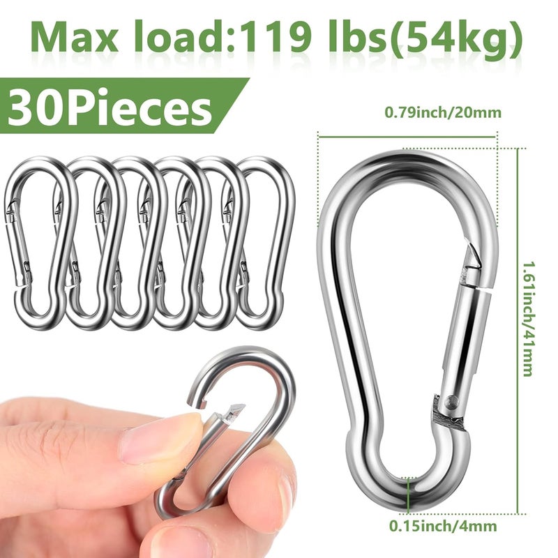 Ferraycle 30 Pcs Single Pulley Block System 304 Stainless Steel Pulley Wheel Hanging Wire Towing Wheel with 30 Pcs Spring Snap Hook, Lifting Wire Rope Single Swivel Roller, Silver(M15) - Image 3